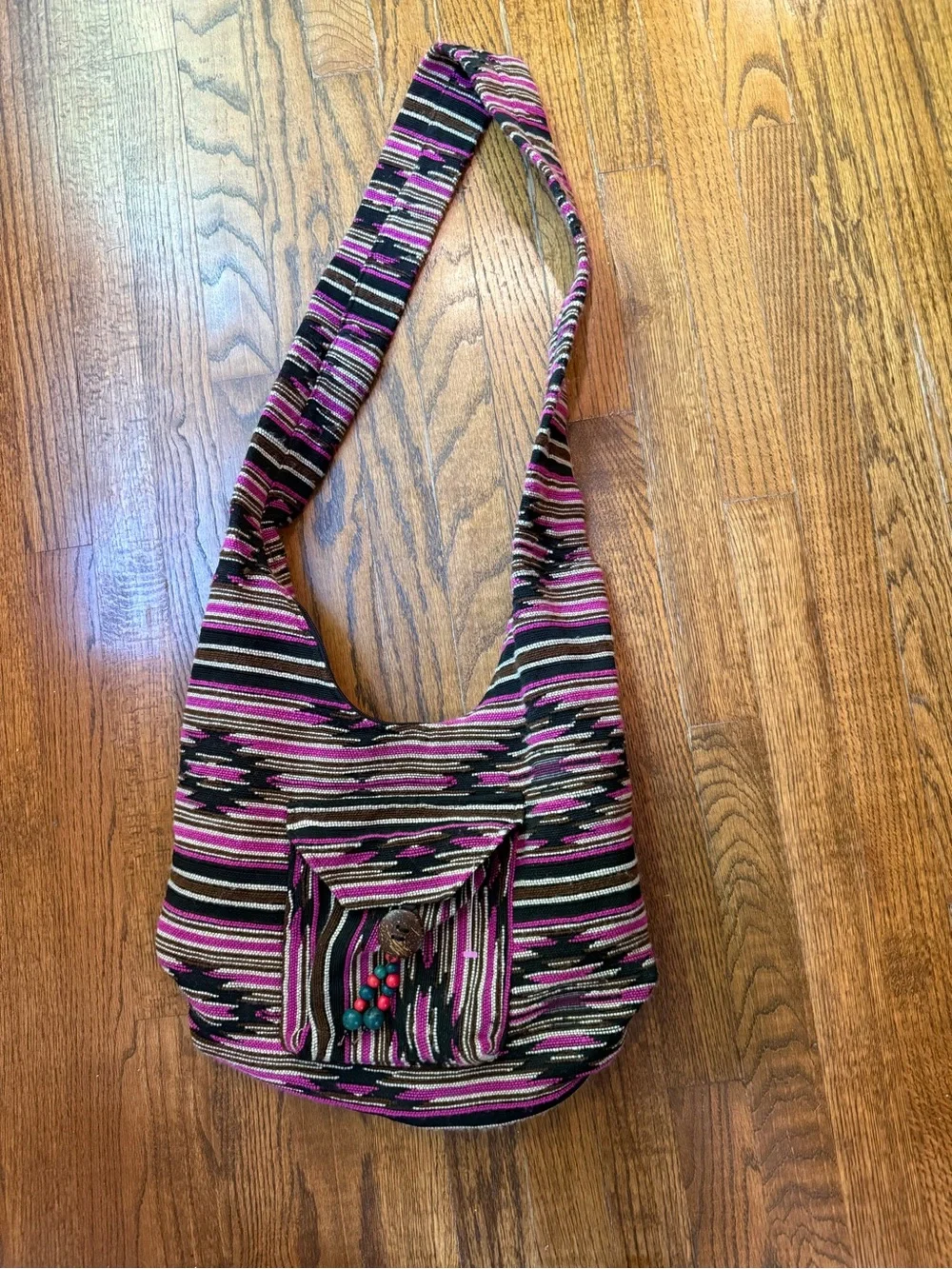 Daqulema Woven Wool Hippie Hobo Sling Bag Purple and Pinks Southwestern Aztec